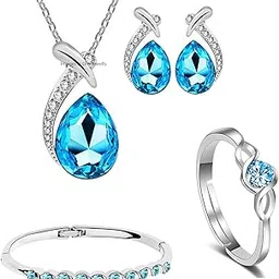 om jewells Valentine Gift Rhodium Plated Blue Crystal Jewellery Combo Of Designer Drop Pendant Set With Adjustable Bangle Kada And Adjustable Solitaire Finger Ring For Girls And Women Co1000209-picture-31