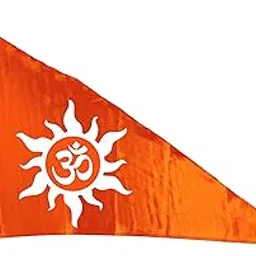 La Jarden Bold White Aum printed 26x40 inches on silky satin orange flag, White Om on Orange flag for Yoga, Meditation, Omshanti bhawan, Om flag, Bhagwa dhwaj for temple, house & religious purpose 1 nos. (White Sun rays bold)-image-50