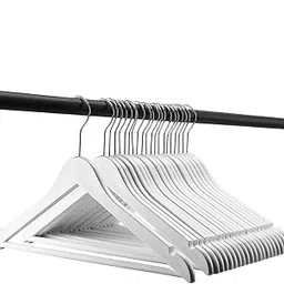 Ash & Roh - Wooden Suit Hangers with Non Slip Pants Bar Smooth Finish Solid Wood Coat Hanger 360° Swivel Hook Precisely Cut Notches for Camisole, Clothes Hangers(70, White Hanger) image 1