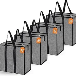 Cranique Large 52L Multi-Purpose Underbed Storage Bag/Clothing Storage Organizer/Stationery Paper Storage Bag with Zipper and Strong Handle Set Of 4 (STB1-Grey-4Q)-picture-16