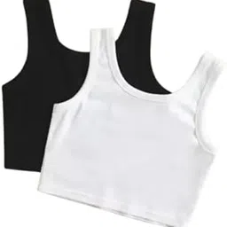 Women's Crop Top Combo Pack of 2 Cotton Slim Fit Short Sleeve Tops for Girls Casual Wear Stylish Basic for Summer, Gym, Yoga, Daily Use image 1