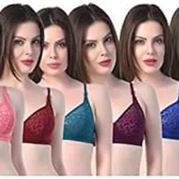 skdreams Naina Multi Color Lace Full Coverage Non-Wired Non Padded Pack of 6 Women Everyday Bra Combo-picture-43