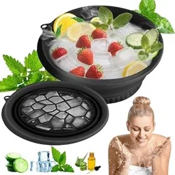 Yizika Portable Ice Bath Bowl for Face - Collapsible Silicone Bowl with Built-In Ice Tray for Acne Relief, Pore Minimizing & Glowing Skin | Cold Therapy for Home, Travel & Parties (Black)-picture-13