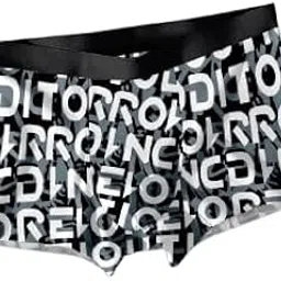 Men's Typography Print Boxer Brief Underwear, Black and White Pattern-picture-35