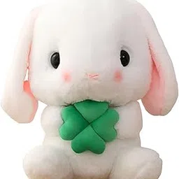 HOUPU Soft Toy - Sitting Lop Eared Rabbit, Easter White Rabbit Stuffed Bunny Animal with Carrot Soft Lovely Realistic Long-Eared Standing Pink Plush Toys (White-Four Leaf,25.5in/65cm)-picture-14