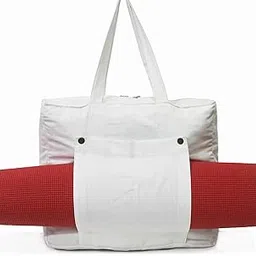 INDIAN CRAFT CASTLE Tote Bag with Yoga Mat Carrier Pocket Carryall Shoulder Bag for Office, Workout, Pilates, Travel, Beach and Gym (White)-image-66