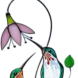 KRAAFTAR Stained Glass Window Panel Suncatcher Hummingbirds Window Decor Green-picture-28