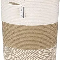 Hasby® Large Cotton Rope Storage Basket With Handle - Tall Blanket Basket for Living Room, Nursery, Laundry, Toys (13x17 Inch, Beige & White)-picture-39