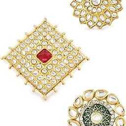 zaveri pearls Set Of 3 Wedding Collection Adjustable Finger Rings For Women-ZPFK11498-picture-48