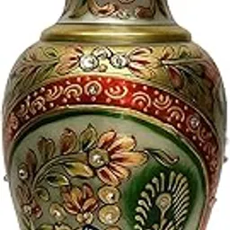 Marble Flower Vase 9 Inch | Rajasthani Meenakari Handicraft | Golden Work Home Decor Showpiece-picture-34