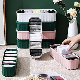 2 Pcs Underwear Drawer Organizer, Bra Storage, Socks, Ties, Undergarments, 5 Compartments Plastic Closet Storage Dividers for Household Use Wardrobe Storage Box (Multicolor)-picture-20