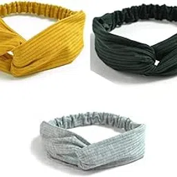 vogue hair accessories Solid Nylon Fabric Knot Stretchable Headband for Women, Pack of 3 - Multicolor-picture-47