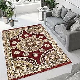Purav Light Persian Floral Design Cotton Carpet 5x7 feet for Living Room Bedroom Home Decor Carpets Mat (Red-1 Color)-picture-24