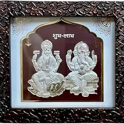 BHAGWATIJEWELS 999 Pure Silver Laxmi Ganesh Frame | Divine Home Decor | Tabletop (5" x 5.5") |-picture-20