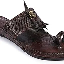 korakari Women's Stylish and Comfortable Coffee Brown Kolhapuri Chappal with Six Braided Durable Leather with Anti Slip Sole Cord Stitching-picture-35