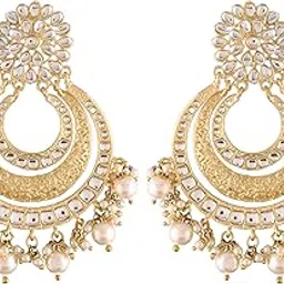 i jewels 18k Gold Plated Enamel/Meenakari Big Chandbali Earrings Glided With Kundan & Pearl for Women (E2860)-picture-29