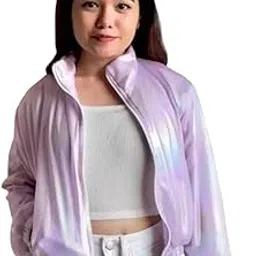 ameeha Women’s Holographic Metallic Bomber Jacket Shiny Glitter Sparkle Shimmering Jacket Casual, Party, Disco-picture-56