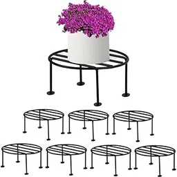 ORILEY Plant Round Stand Galvanised Metal Flower Pot Holder Gamla Support Corner Rack Outdoor Display Shelf for Home Garden Balcony Decoration - (Pack of 8, Black) image 1