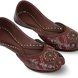 Traditional Hand Crafted Brown Leather Rajasthani Stylish Punjabi Ethnic Comfortable Sole Cushioned Fancy Ethnic Bellies Mojari Jutti for Women and Girls, Color-DarkBrown1 Size 7-image-58