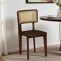 HOMERANGE Vintage Cane Back Dining Chair, Walnut Brown Wood Frame with Natural Rattan Backrest, Mid-Century Modern Style (Set of 2)-picture-21