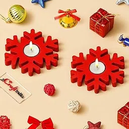 eCraftIndia Wooden Christmas Snowflake Decorative Tea Light Candle Holders (Set of 2 Red) Christmas Decoration Items for Home Office| Christmas Gifts for Women Men Girls Boys Kids Family Friends-image-60