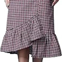 popwings Casual Check Print Long Flare Skirt for Women | Cotton Skirt for Women Skirt for Women-picture-16