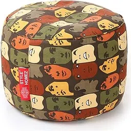 Style Homez Round Cotton Canvas Abstract Printed Bean Bag Ottoman Stool Large with Beans, Multi Color-picture-13