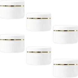 myoc White Plastic Jar Storage Container with Dome Shape Golden Rim Portable Refillable & Reusable Cosmetic Empty Screw Cap Jar for Preparations of Face Cream Lip Balm Lotion Gel - 100gm (Pack of 6)-picture-19