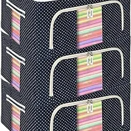 Polka Dot Storage Box Set, Navy Blue and White Pattern, 3-Pack Foldable Organizers with Clear Window, Stackable Closet Storage Containers-picture-27