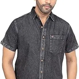 d... finish Men's Denim Casual Shirt | Half Sleeve Shirt | Men Denim Shirt-picture-10