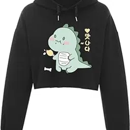 absolute defense Hungry Dino Crop Hoodie Women Girl Casual Stylish Latest Black White Lavender Pink Under 399 499-picture-42