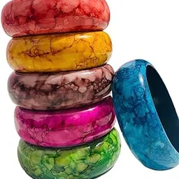 luxe heaven Women's Marbled Resin Bangle Set | Chunky Multicolor Acrylic Bracelets | Stylish Fashion Jewelry for Party & Casual Outfits (Set of 6)-picture-13