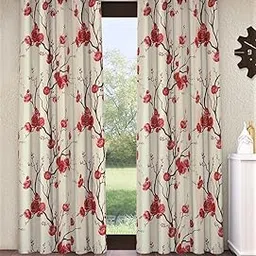 Fashion String 2 Piece 3D Tulips Eyelet Polyester Door Curtains - 7 Feet, Red-picture-23