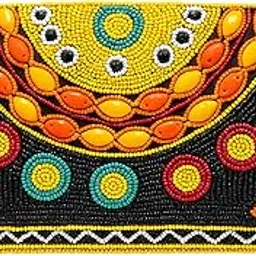Handcrafted Beaded Clutch Purse, Tribal Pattern, Black with Yellow Orange Turquoise Accents, Traditional Indian Design-image-2