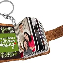 flashing click Personalized Leather Photo Keychain With 12 To 24 Photos Gift For Family, Couples Boyfriend, Anniversary Couples, Husband, Christmas Gifts, Brown-picture-22