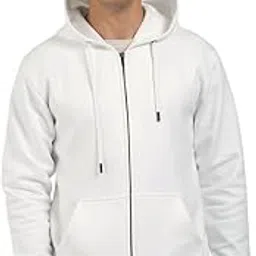 Men's Regular Fit Hooded Neck Cotton Fleece Full Zipped Hoodie White-picture-40