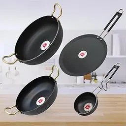 LAZYwindow Traditional Iron Cookware Set, Kadhai, Tawa with Induction Base, Tadka Pan, 4-Piece Combo Pack-picture-10