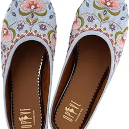 OPIVE's Women's Mojari Jutti Ethnic Punjabi Juttis Traditional Flat Embroidered Canvas Fancy Bellies Comfortable Sole for Womens & Girls-image-20