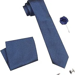 nu-lite Men's Micro Polyester Casual Formal Dotted Necktie Set with Pocket Square, Brooch Pin and Cufflinks in Wooden Box (Free Size)-picture-20