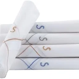 crossline Men's Initial Monogram (A-Z) Embroidery 100% Pure Cotton Handkerchief | White Base With Colored Border | Handkerchiefs For Men Cotton Soft - (Pack of 5) image 1