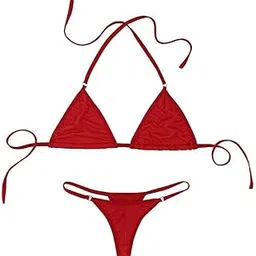 n shap lingerie's Women's Poly Cotton String Two Piece Halter Top Triangle Bikini Set with Tie Side Bottom Sexy Swimsuit-picture-29