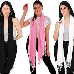 Women and Girls Scarfs Stoles Combo Set-Size 65x185cms-Soft Comfortable Cozy Viscose Cotton Scarfs Stoles Summer & Winter-Suitable size Hijab-Easy to dry Stylish-image-91