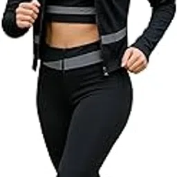 eleg & stilance Women 3 Pcs Nylon Spandex Patchwork Design Gym Sportwear Set Butt Lift High Waist Legging Slim Fit Zipper UV Jacket Thumb Hole & Racerback Padded Sports Bra For Workout-picture-21