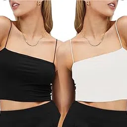 sheux Camisole for Women Spaghetti | Built - in Bra & Light Padding for Gentle Coverage | Crop top for Casual and Formal wear - Slim fit, Stretchy Soft Lycra Tank top (26 to 36) Bust Size (Free-Size)-picture-45