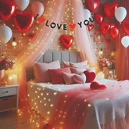 30 Pc Tent Romantic Decoration Set– I Love You Banner Heart Backdrop with Fairy |First Night Anniversary Decoration Items for bedroom|Couple,Boyfriend,Husband (Romantic Decor-1)-picture-25