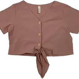 happening Women Pure Linen - Loose Fit - Crop Top - Front Buttons and Bow - in 8 Exotic Colors - Non Stretchable Fabric to Fit Bust Size 34" inches / 36" inches Max-picture-25