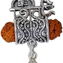 sahiba gems 925 Sterling Silver/Chandi Lord Shiva Damru Trishul With Rudraksha Beads Locket/Pendant For Men/Boys (Shiva Damru Trishul)-picture-30