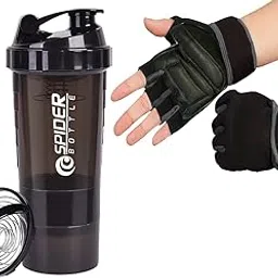 COOL INDIANS Amazing Combo Sports Gym Shaker & Sipper Bottle with Gym Gloves for Men & Women 500 ml Shaker (Black)-image-4