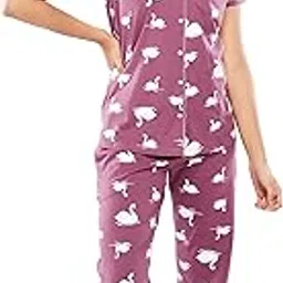 zeyo Women's Cotton Swan Printed Stylish Night Suit Set Of Shirt & Pajama Set 5611-picture-37