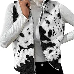 soly hux Women's Cow Print Fleece Fuzzy Zip Up Vest Jacket Sleeveless Outwear with Pockets-picture-24
